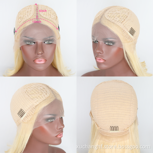 Pink Purple 613 Blue Green Yellow Bob Lace Front Wigs 13x4 Pre Plucked Straight Virgin Brazilian Blonde Colored Wigs Human Hair